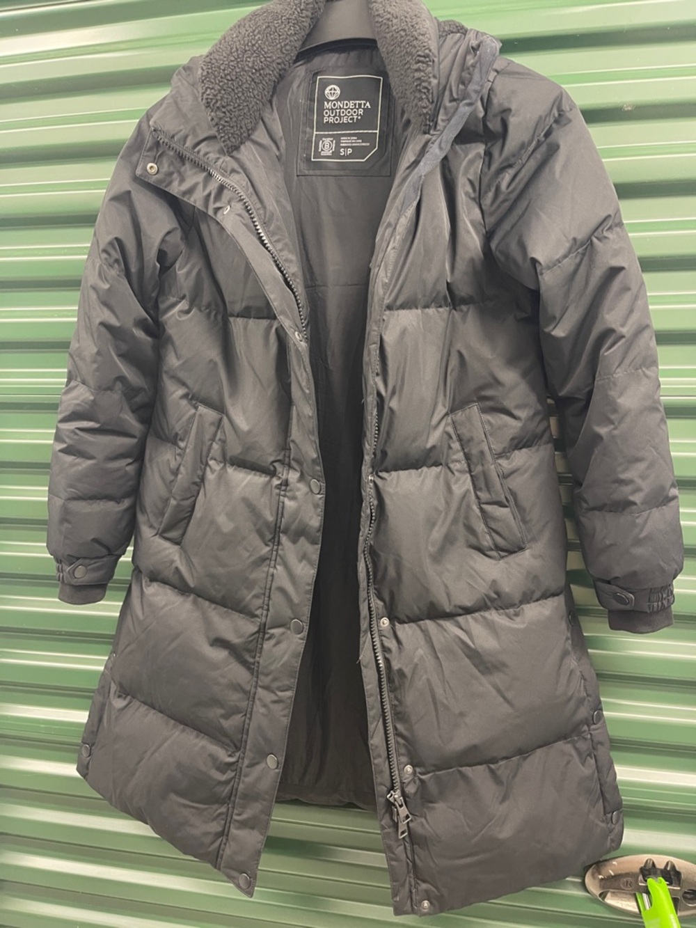 Mondetta Black Long Puffer Coat with Sherpa Collar